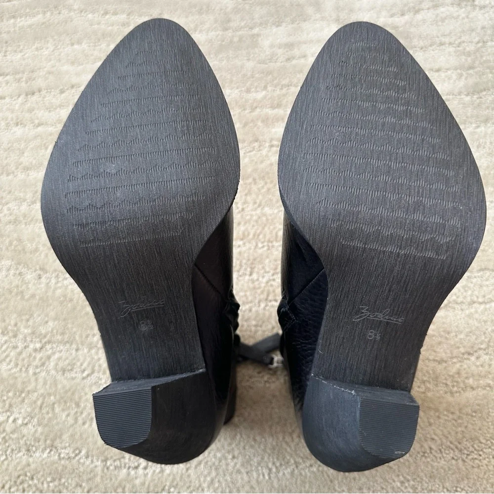 NEW Zodiac Darrah Leather Western Pointed Toe Cone Heel Booties Black Size 8.5